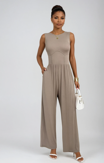 Round Neck Sleeveless Wide Leg Jumpsuit - TKDeals