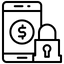 Icon of a smartphone with a dollar sign and a padlock on a white background

