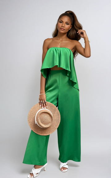 Honey Strapless Top and Wide Leg Pants Set - TKDeals