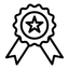 Black line art of a ribbon with a star in the center on a white background
