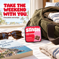 Libido Support chocolate tin beside a weekend travel bag and sunglasses