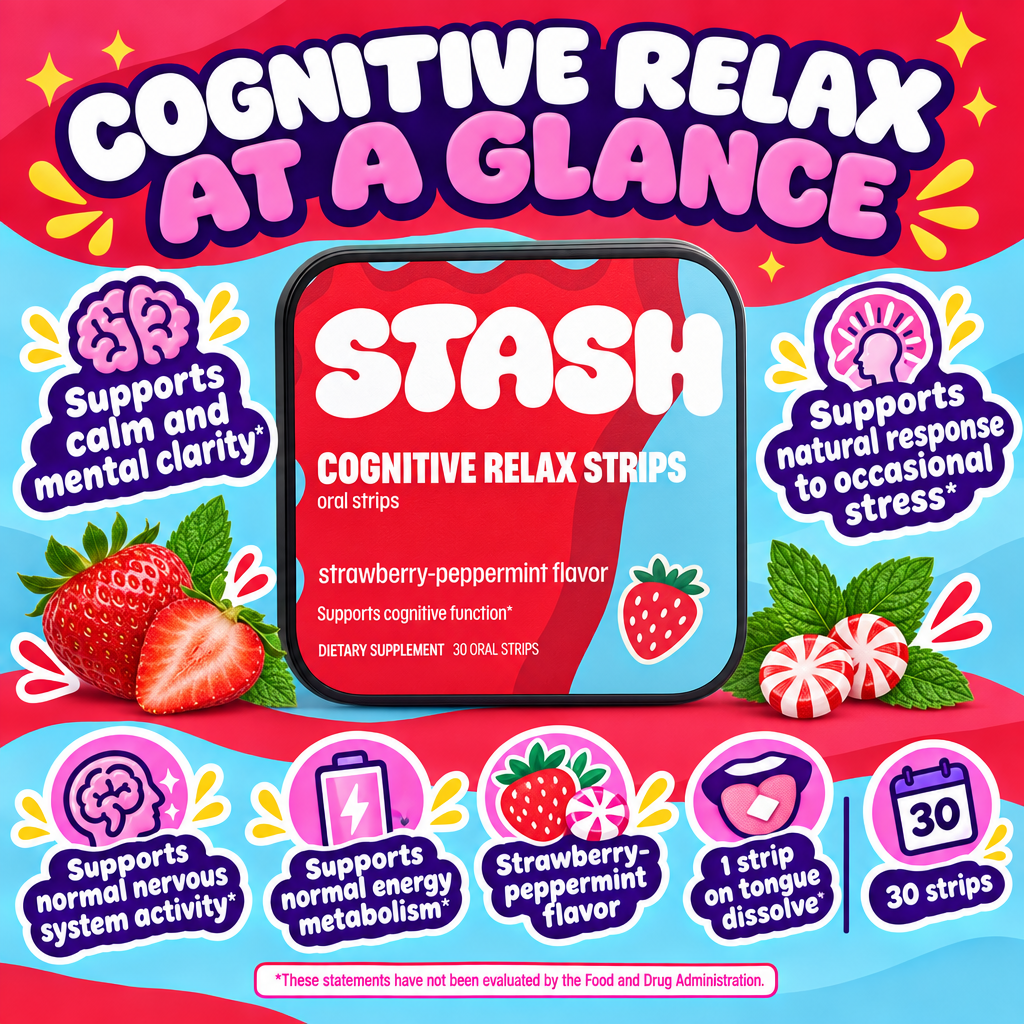 Cognitive Relax Strips with calm and mental clarity callouts