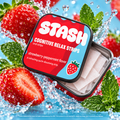 Strawberry and peppermint splash with tilted open STASH Cognitive Relax tin