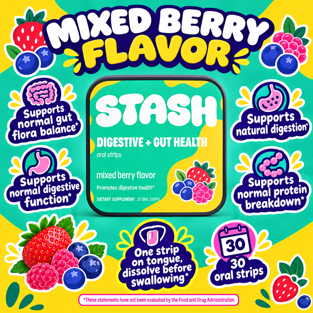 Digestive + Gut Health mixed berry flavor tin and berries
