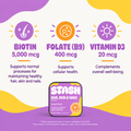 Biotin folate and vitamin D3 ingredient cards with small STASH tin