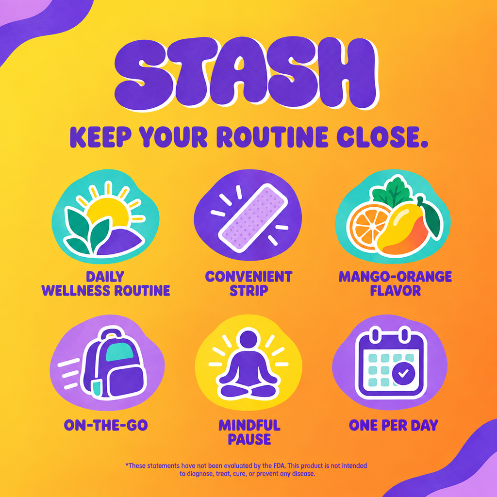 Mango-orange wellness routine icon grid without tin