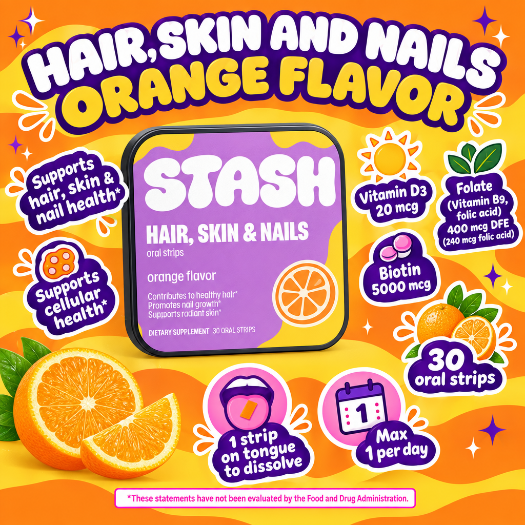 STASH Hair Skin and Nails orange flavor infographic