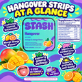 Hangover Strips general wellness infographic with mango-orange flavor