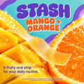 Mango and orange slice macro with an oral strip